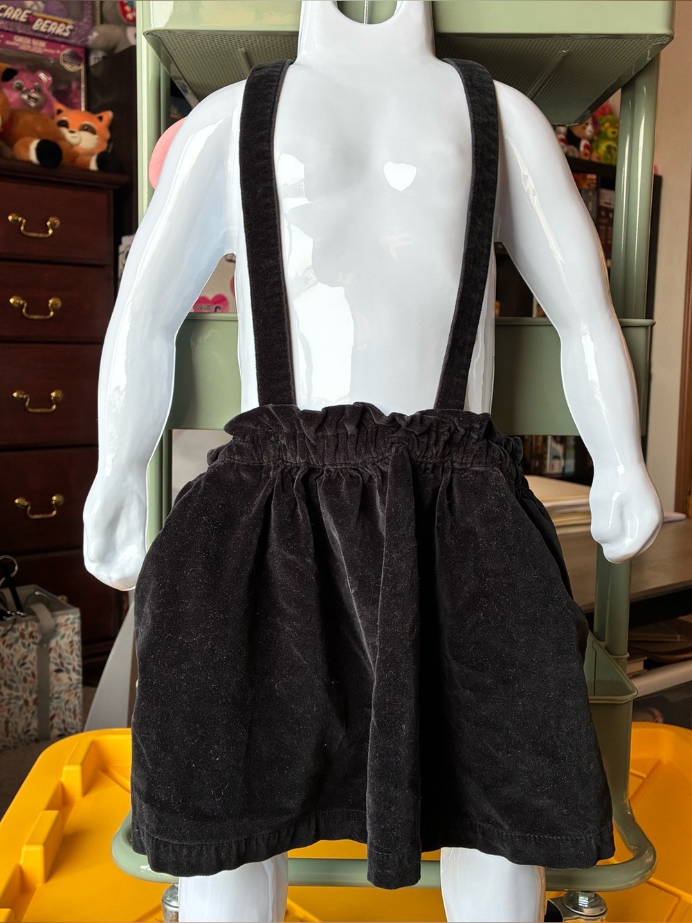 Girls Tea Black Velvet Suspender Skirt